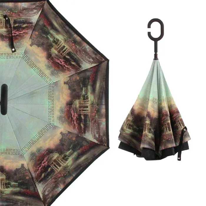 0233 PRINTED TRAVEL WINDPROOF UMBRELLA (REVERSE UMBRELLA)