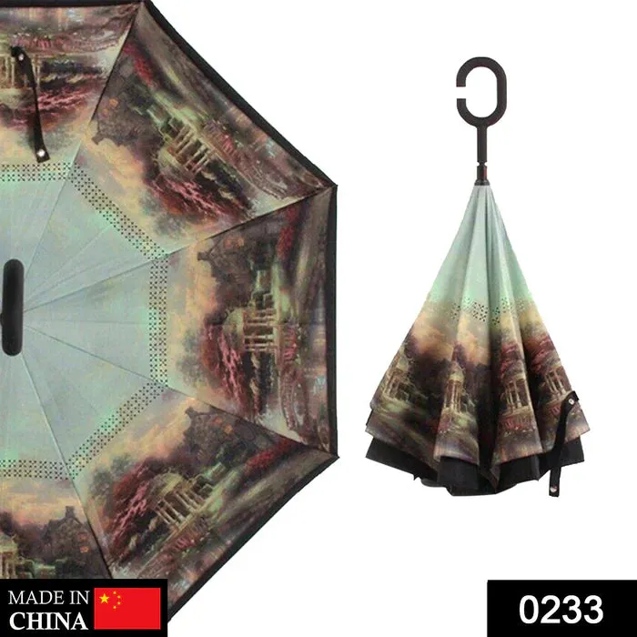 0233 PRINTED TRAVEL WINDPROOF UMBRELLA (REVERSE UMBRELLA)