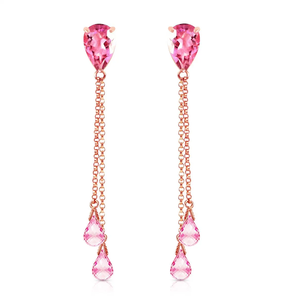 14K Solid Rose Gold Chandelier Pink Topaz Earrings