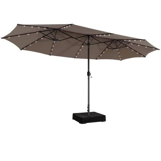 15 Feet Double-Sided Patio Umbrella with 48 LED Lights-Brown