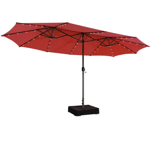 15 Feet Double-Sided Patio Umbrella with 48 LED Lights-Dark Red