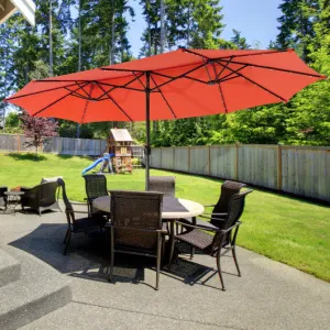 15 Feet Double-Sided Patio Umbrella with 48 LED Lights-Orange