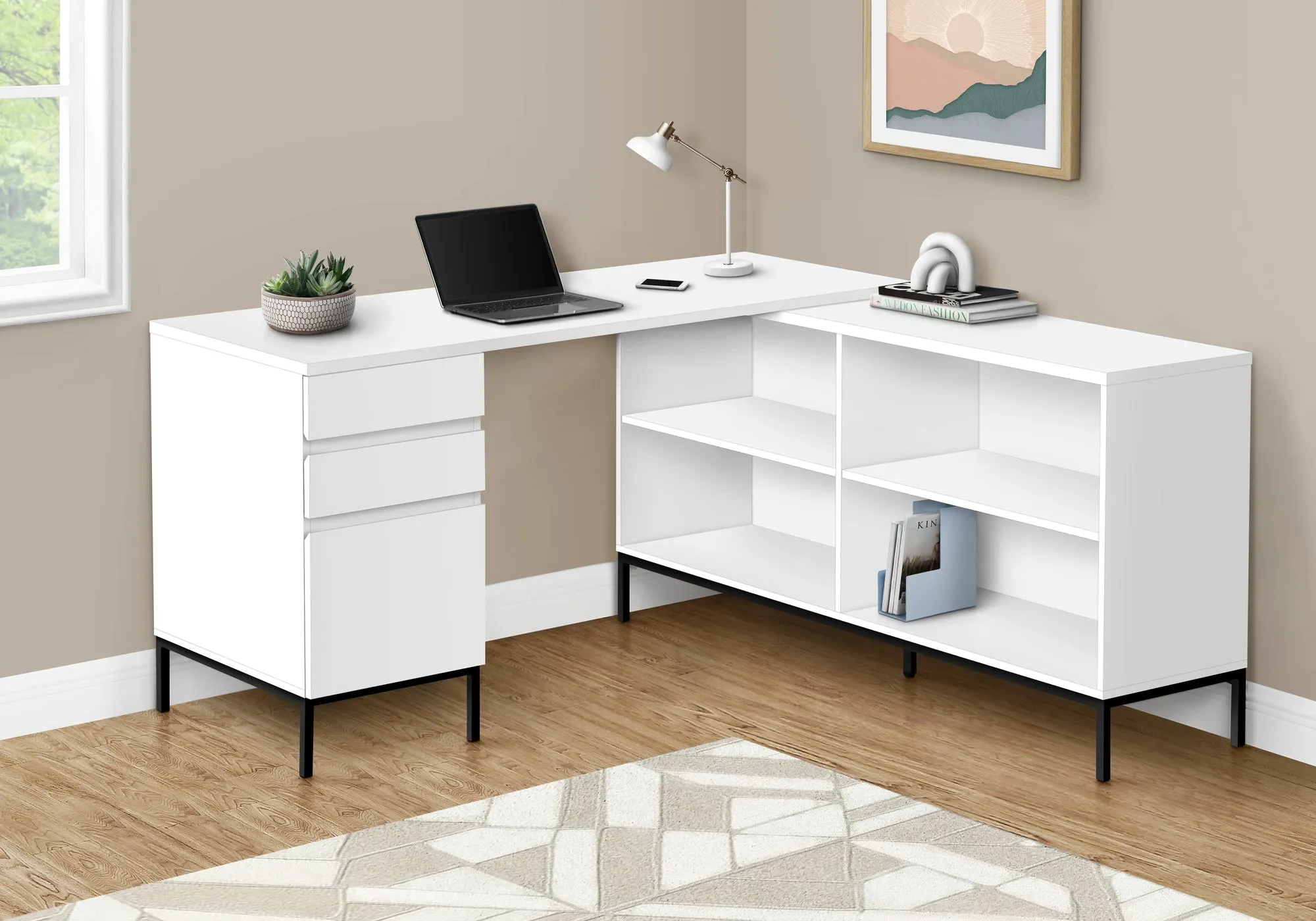 60" L-Shaped White Contemporary Office Desk