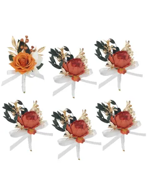 6Pcs Rustic Burnt Orange Boutonnieres