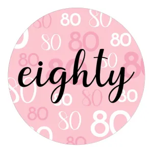 80th Birthday: Pink and Black - Adult Birthday - Round Favor Stickers - 40 Stickers