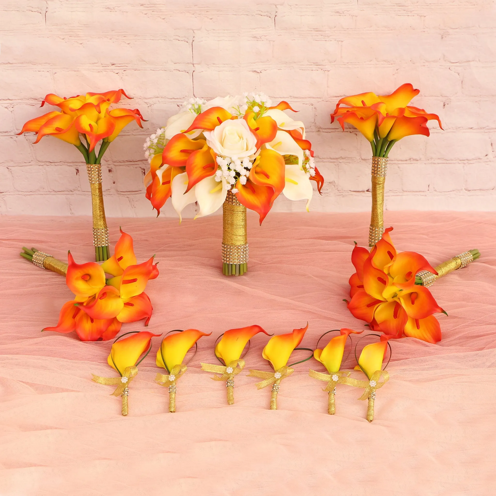 Artificial Orange Calla Lily Wedding Bouquets