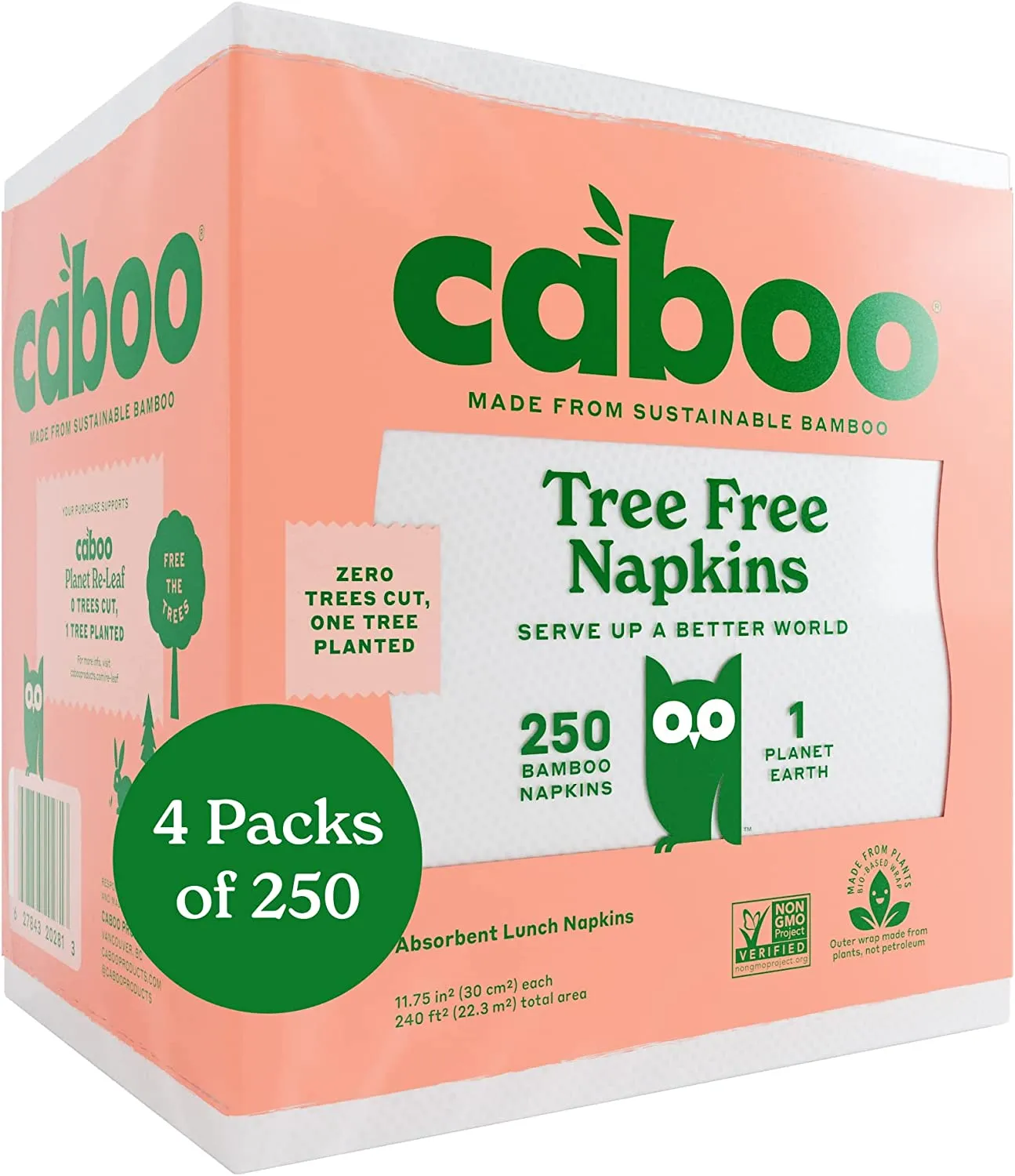 Bamboo Paper Napkins, 4 Packs of 250, 1000 Total Napkins, Eco Friendly, Sustainable, and Disposable Kitchen Napkins