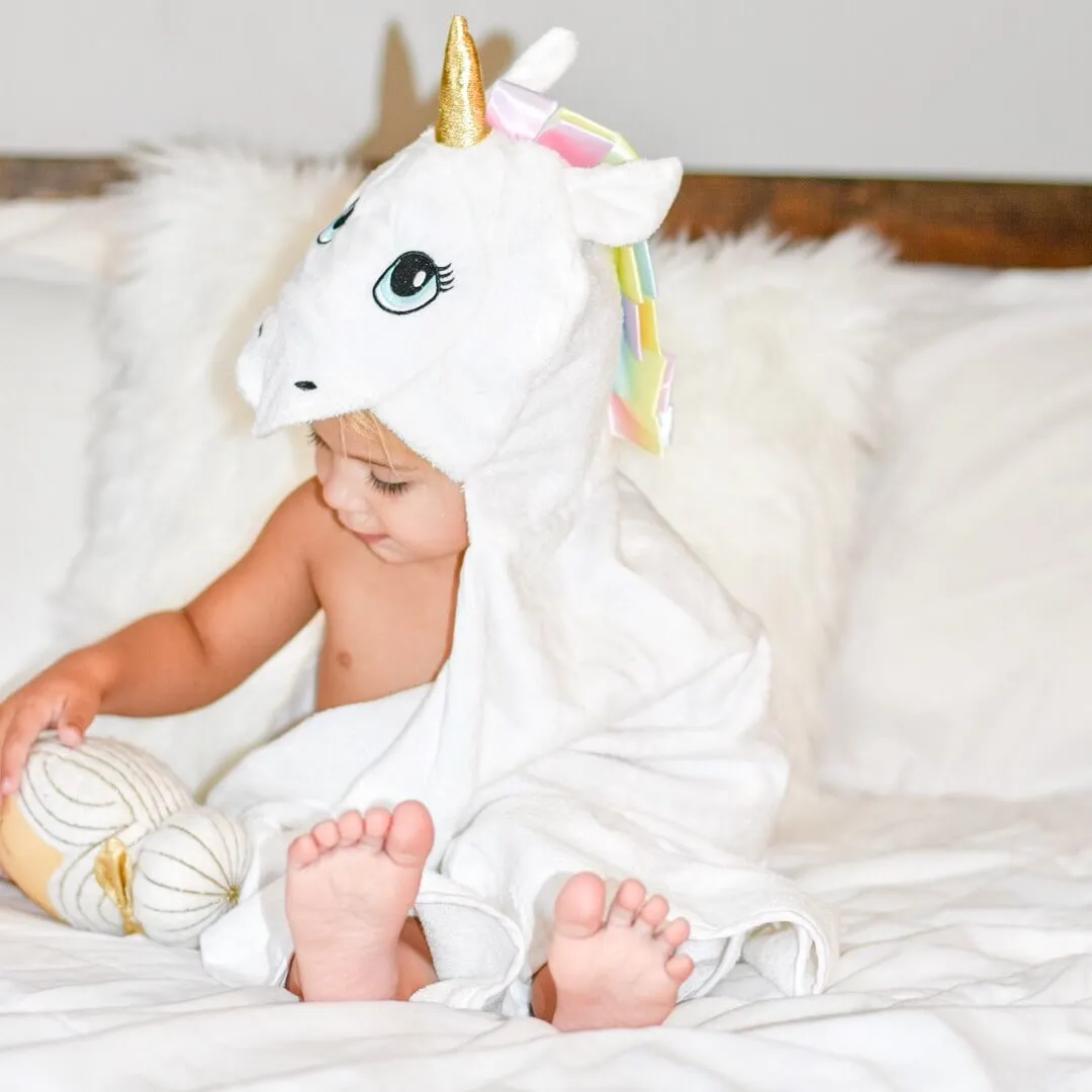 Bamboo Viscose White Unicorn Hooded Towel