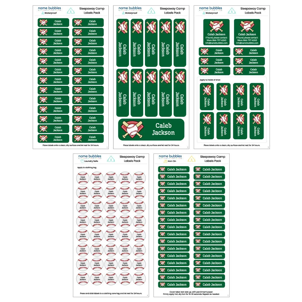 Baseball Sleepaway Camp Labels Pack