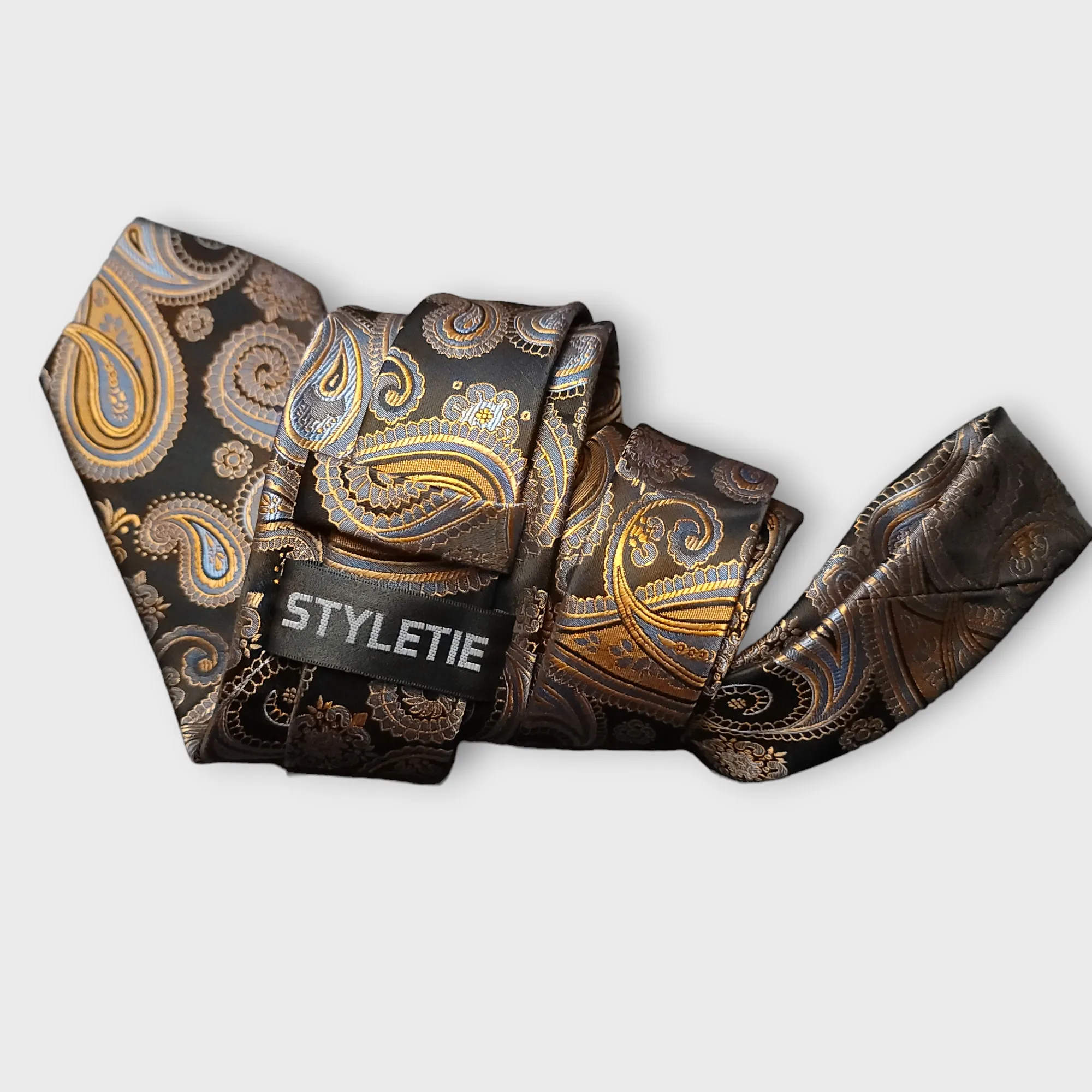 Black Burnt Orange Paisley Silk Tie