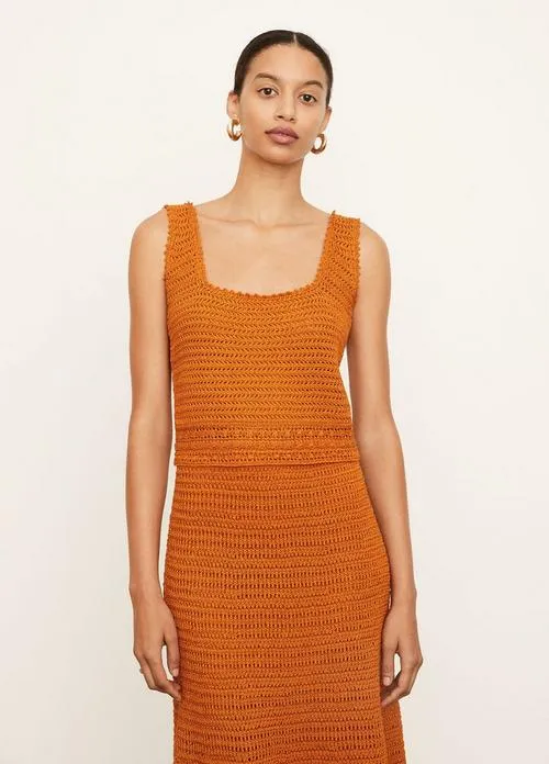 Crochet Square Neck Camisole in Burnt Orange