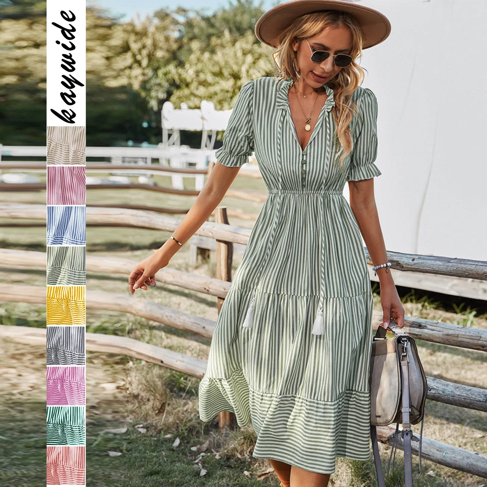 DUNNMALL  Self-Developed Design European and American Fashion Women's Wear Dress  Summer  Stripes Dress Temperament