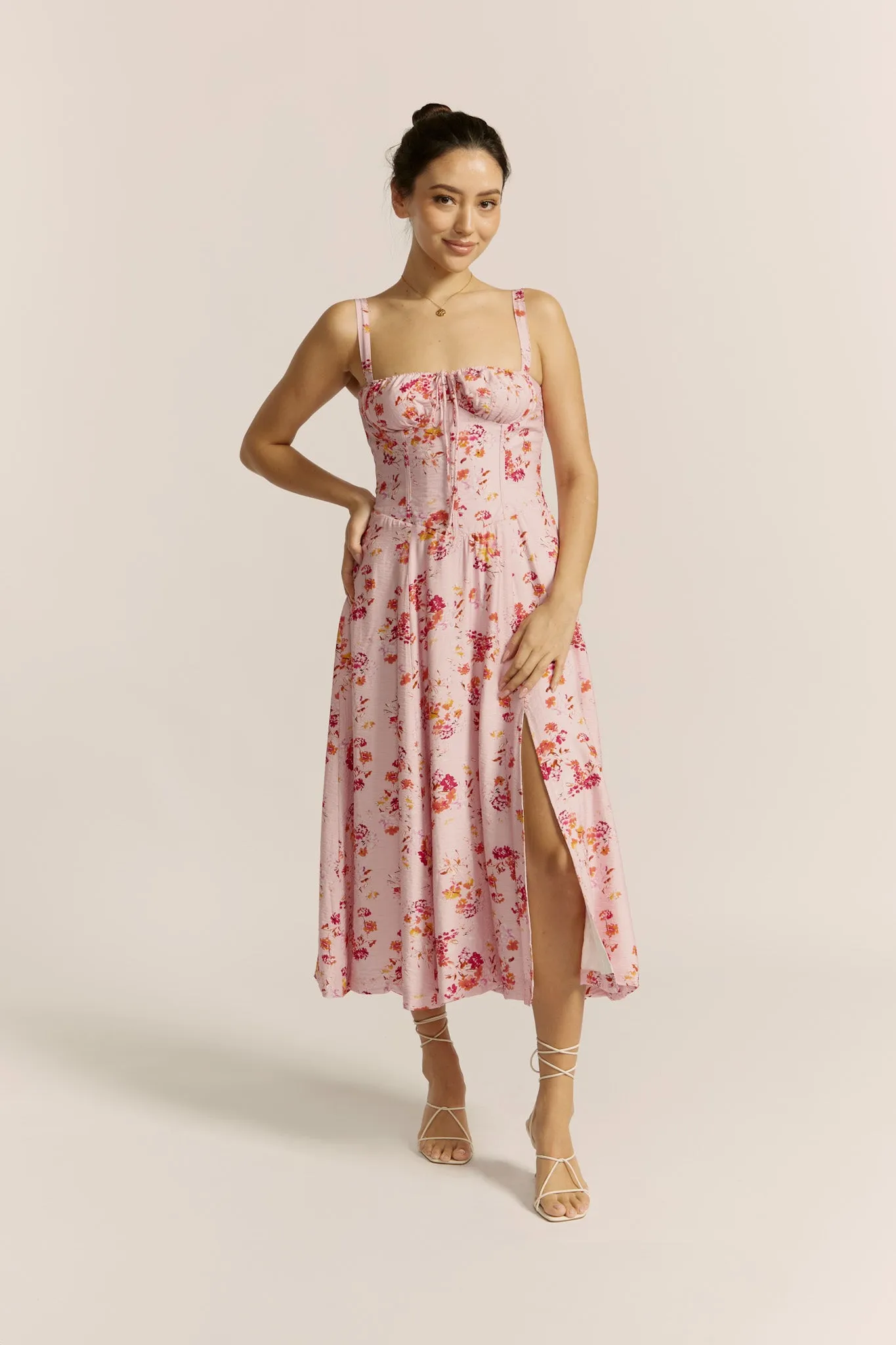 Emery Pink Floral Midi Dress