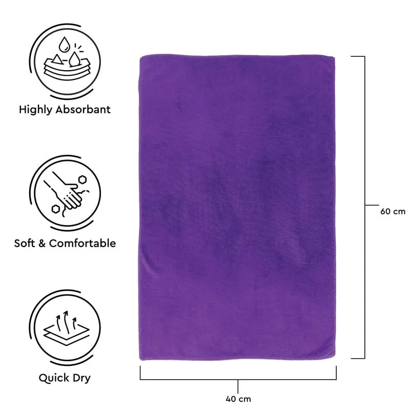 Encasa Microfiber Towels (60x40 cm) for car and Kitchen Cleaning, Perfect for Travel, Beach Trips, Backpacking, Camping and Gym use - Fast Drying - 3-Pack - Purple