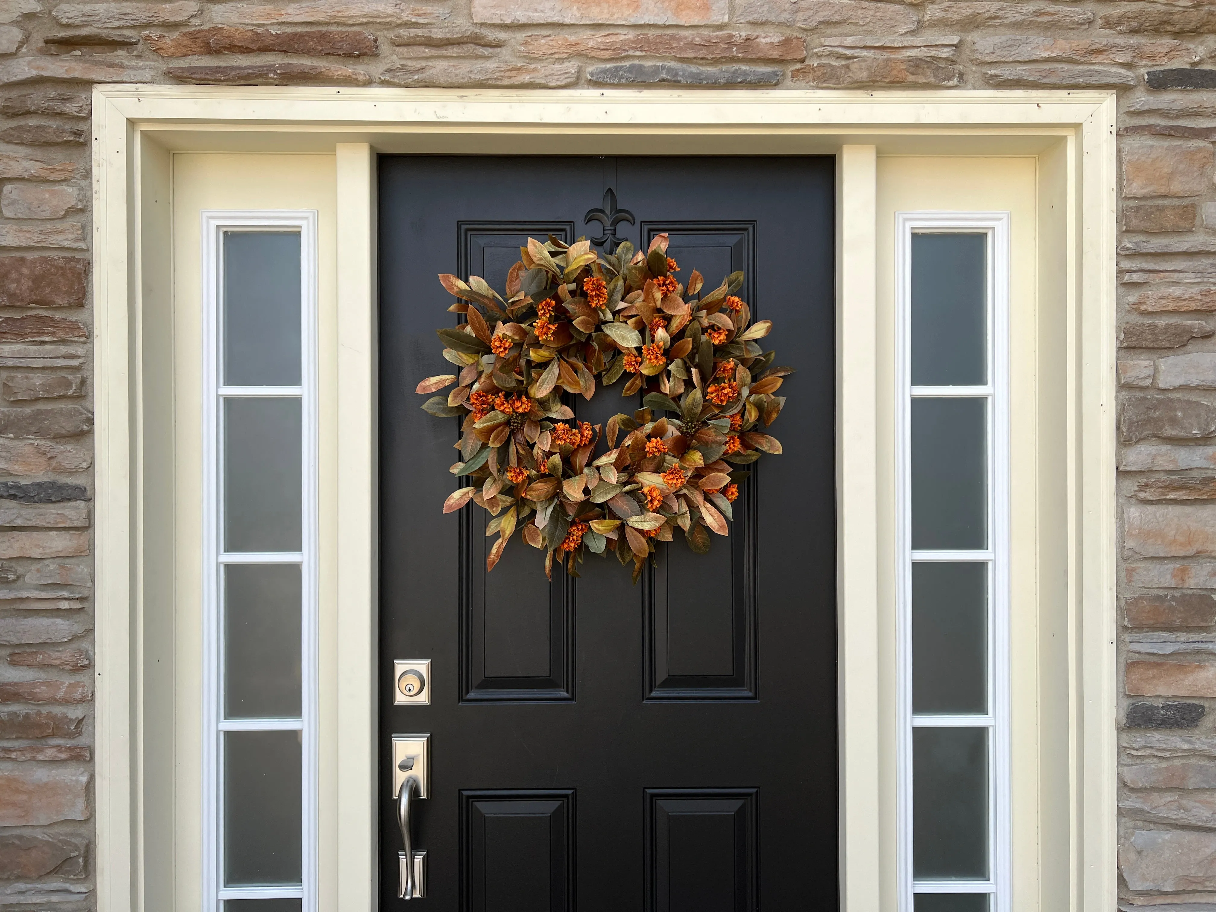 Fall Foliage and Orange Mum Wreath