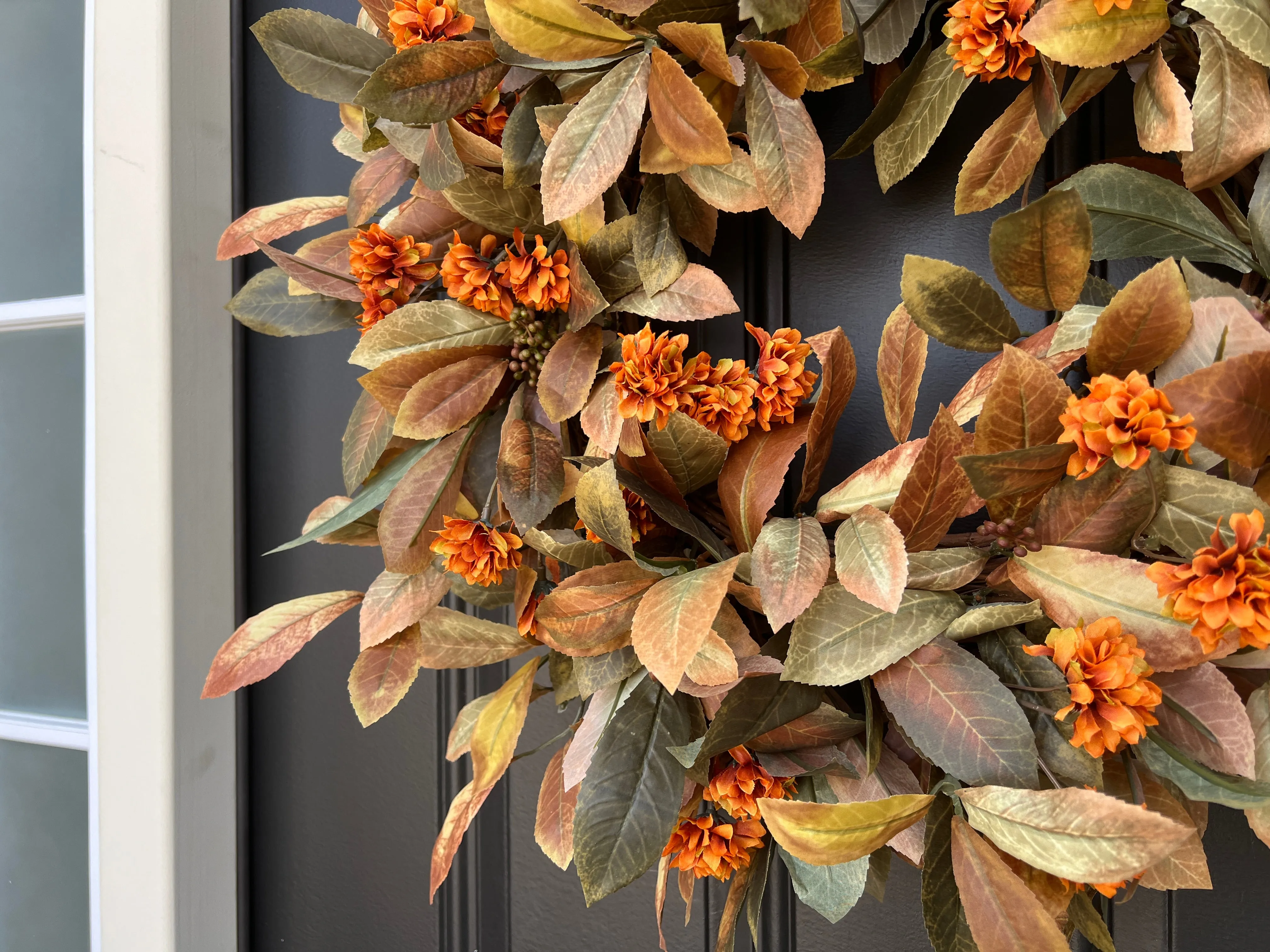 Fall Foliage and Orange Mum Wreath