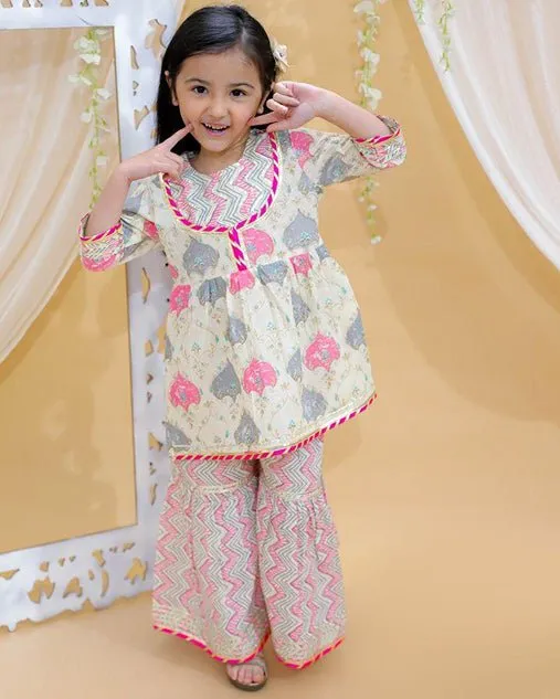 Girls Pure Cotton Jaipur Block Printed Festive Suit Sets - Pink