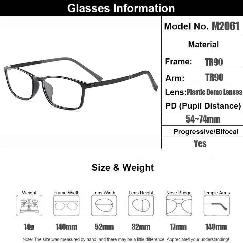 Gmei Men's Full Rim Rectangular Tr 90 Eyeglasses M2061