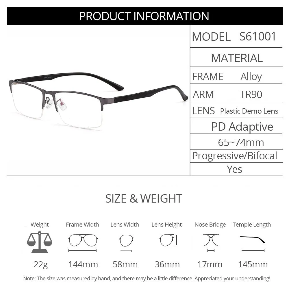 Gmei Men's Semi Rim Square Tr 90 Alloy Eyeglasses S61001