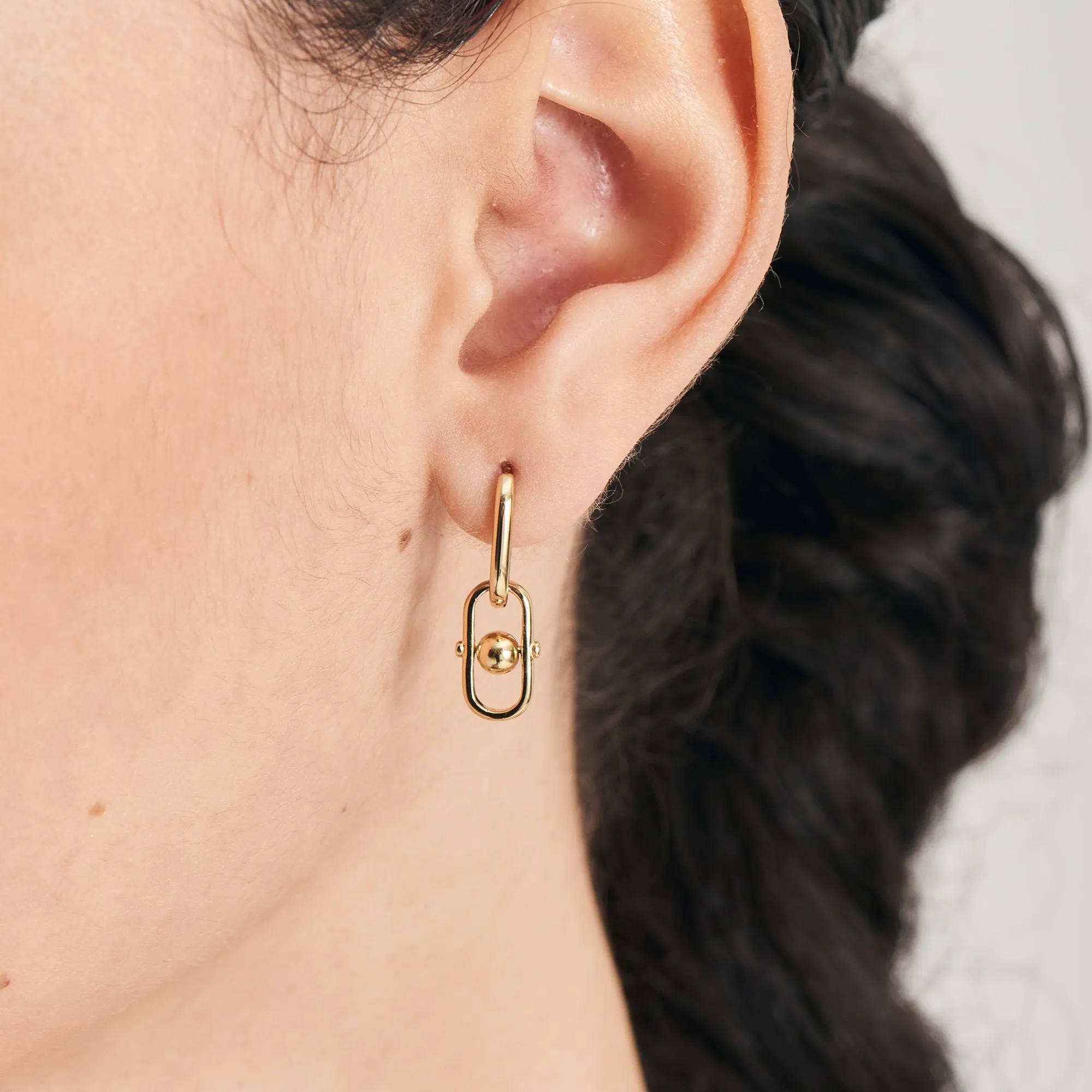 Gold Orb Link Drop Earrings