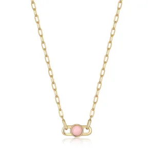 Gold Orb Rose Quartz Link Necklace