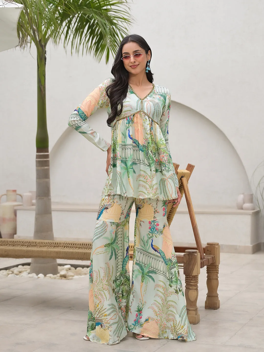 Green Digital Printed Muslin Co-Ord Set