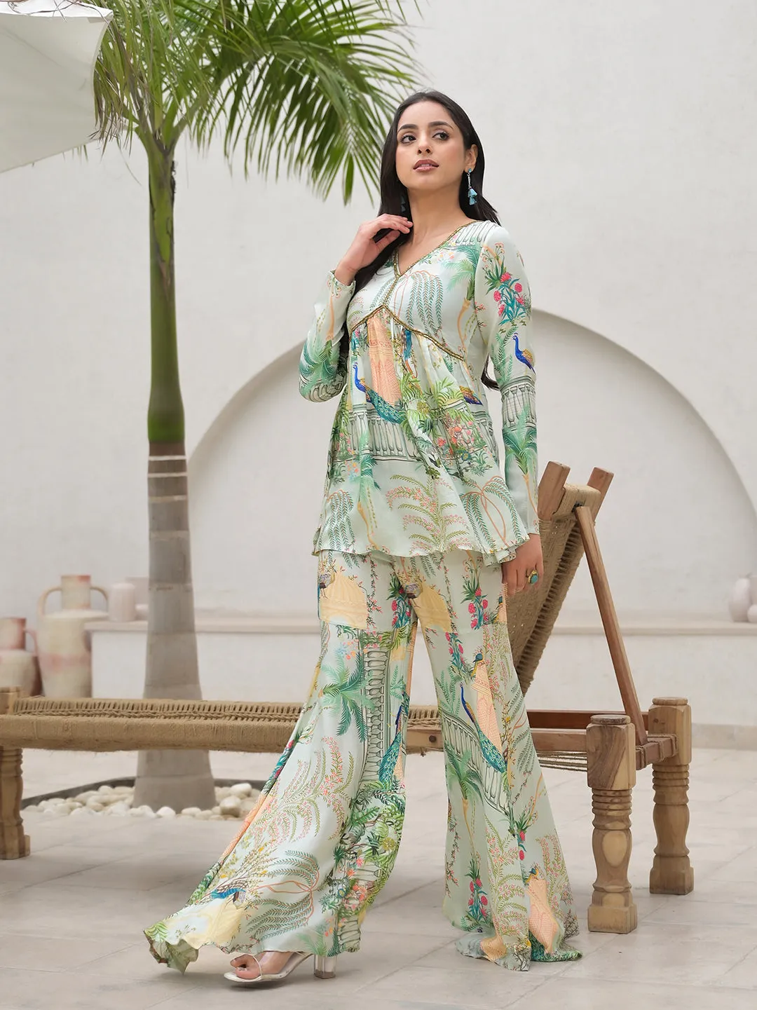 Green Digital Printed Muslin Co-Ord Set