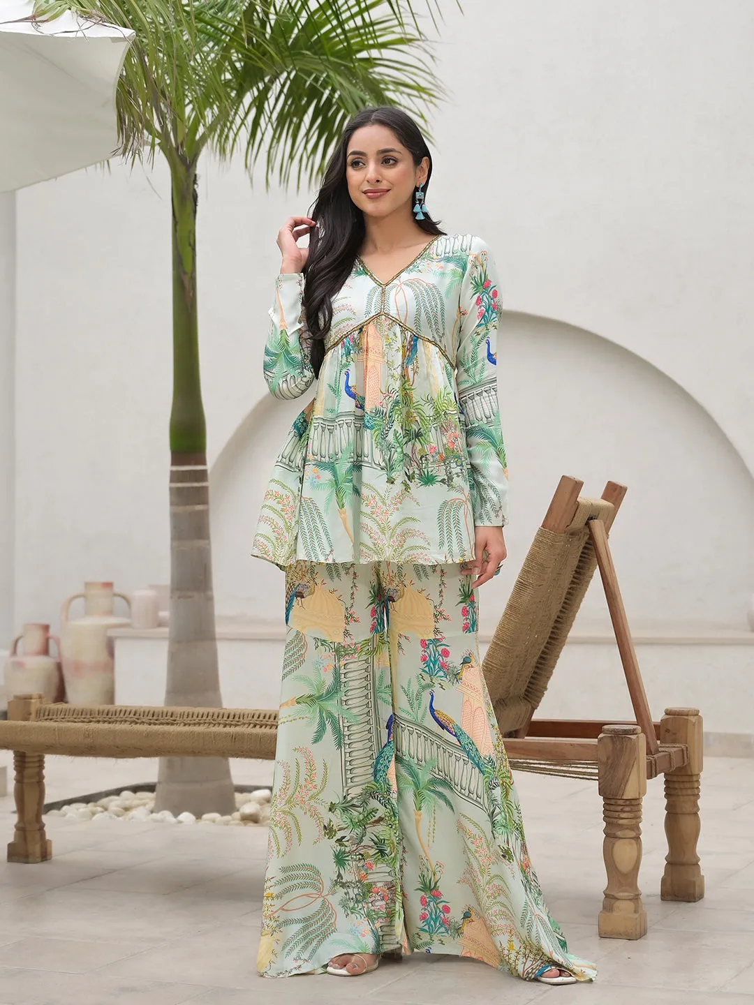 Green Digital Printed Muslin Co-Ord Set