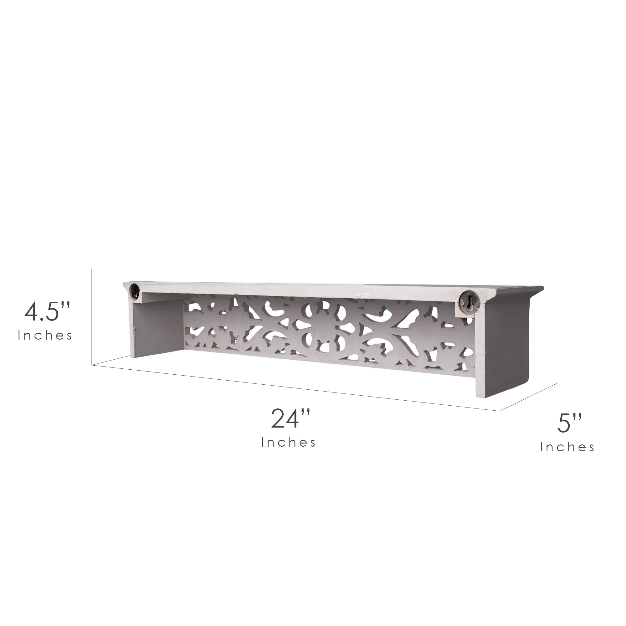 Hand-Carved Medallion Floating Wall Shelf - Grey (24”)