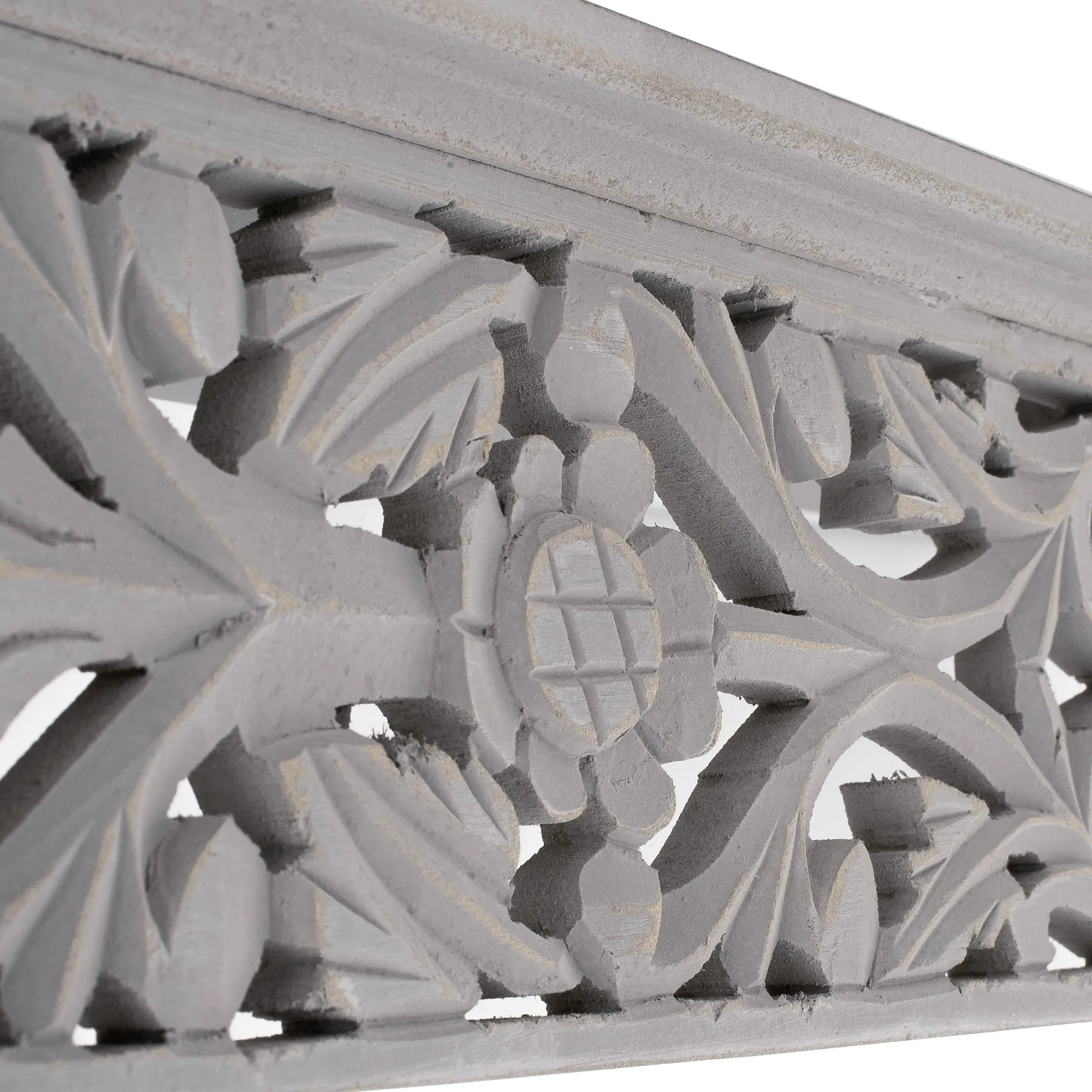 Hand-Carved Medallion Floating Wall Shelf - Grey (24”)