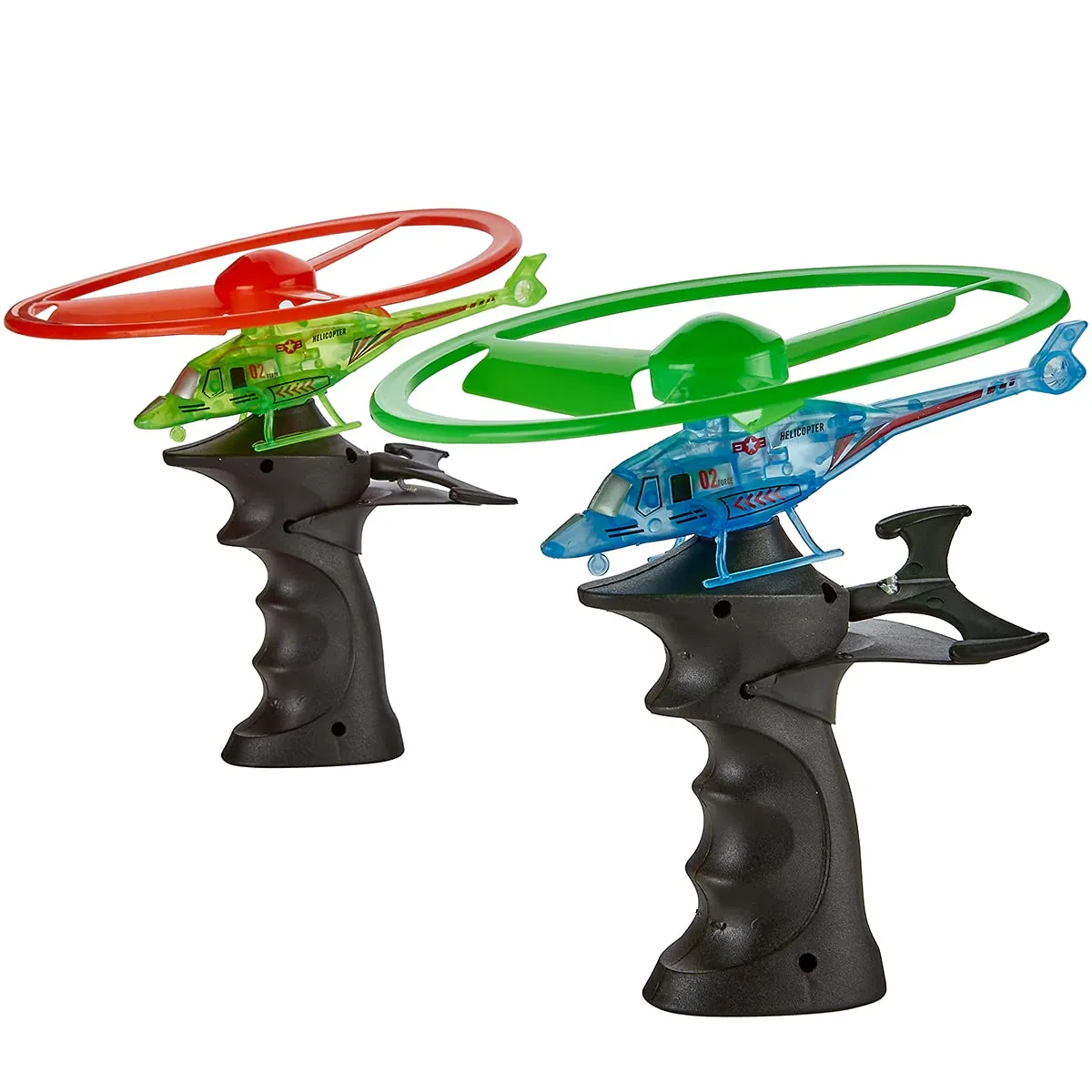 Kicko Flying Light-Up Toy - 2 Pack Ripcord Helicopter for Night Glow, Outdoor Playtime