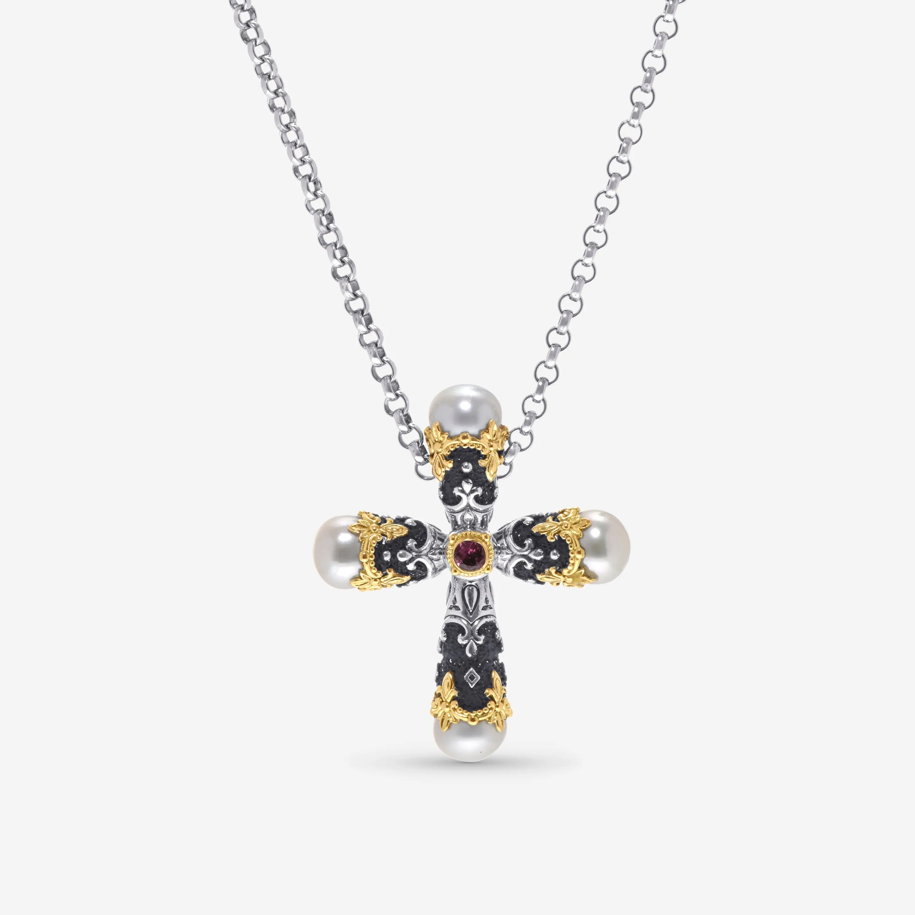 Konstantino Nemesis Sterling Silver and 18K Yellow Gold with Tourmaline Pendant Necklace KOMK4728-229-CAB-CUT