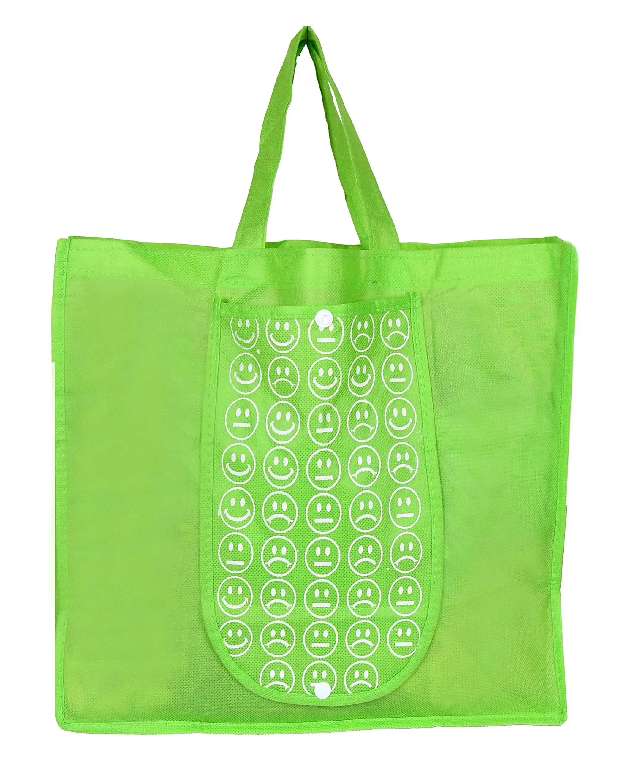 Kuber Industries Foldable Reusable Smiley Printed Shopping Bag with One Small Pocket (Set of 5,Orange & Green & Pink & Yellow & Blue) (HS_36_KUBMART018842)