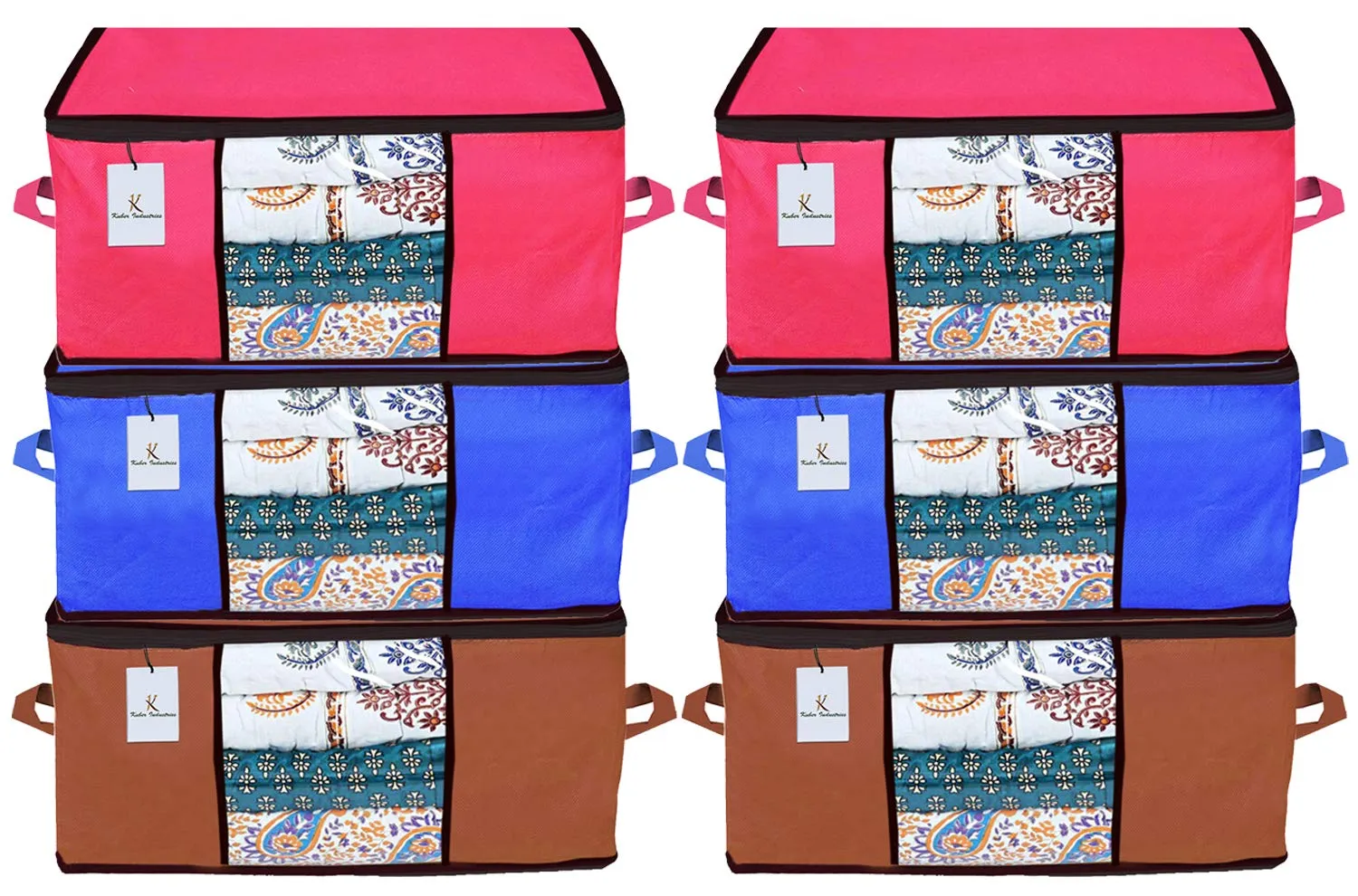 Kuber Industries Underbed Storage Bag, Storage Organiser, Blanket Cover Set of 6 - Pink,Royal Blue,Dark Brown Extra Large Size-CTKTC23946