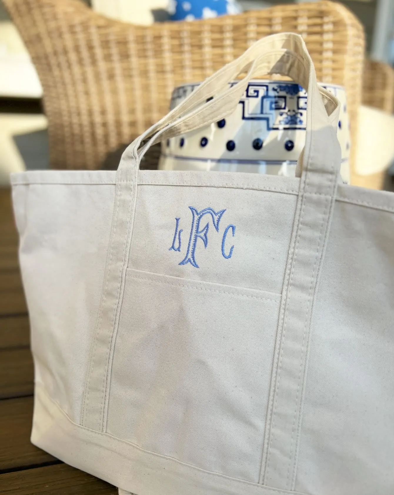 Large Monogram Classic Zip-Top Canvas Tote (5 color options)