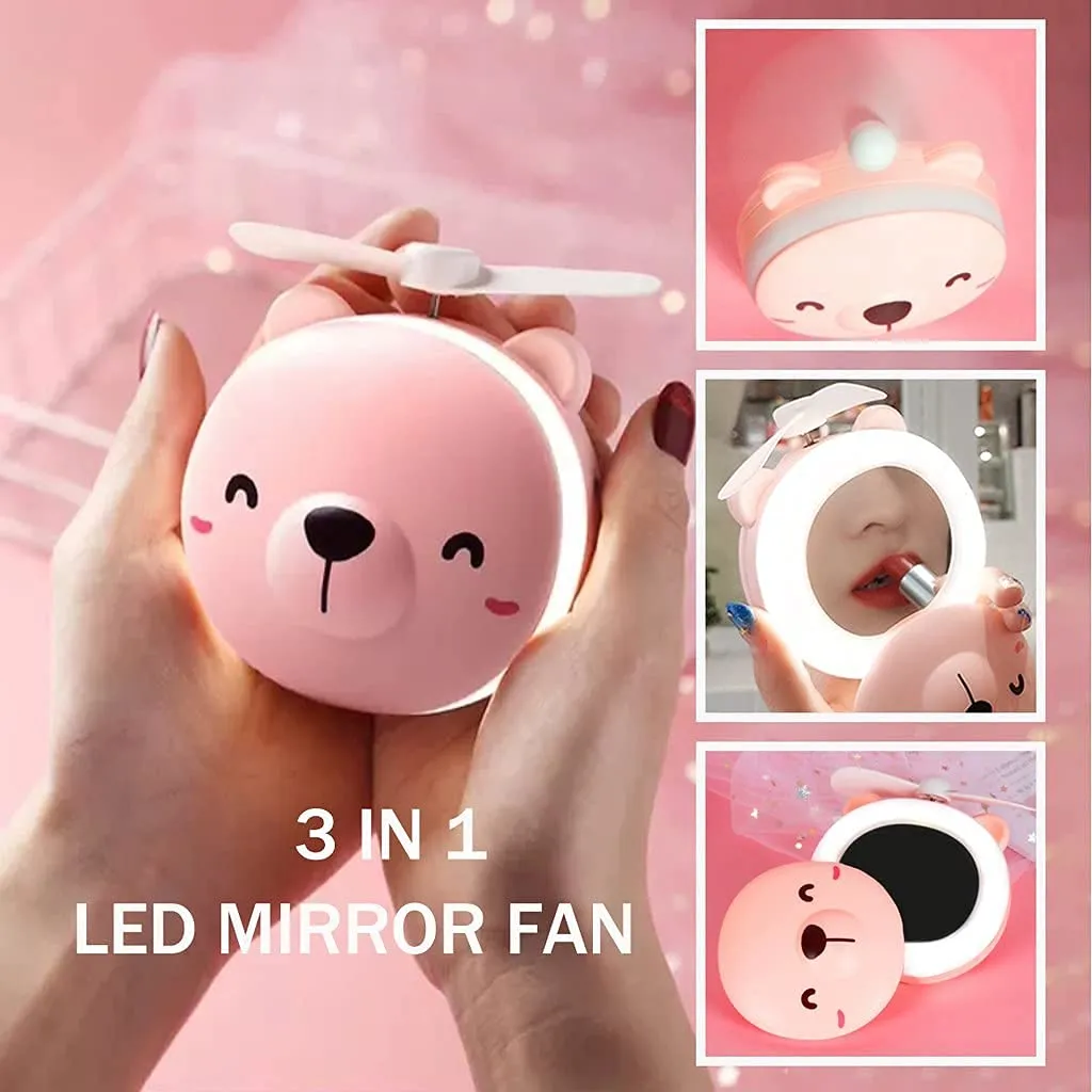 Lighted Travel Makeup Mirror, Vanity Mirror with LED Lights Compact Portable Mini Handheld Pocket Illuminated Cosmetic Mirror with Fan