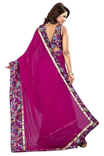 Livie Women's Georgette Sarees Party Wear/Fancy Georgette Sarees/Printed Georgette Sarees - Magenta