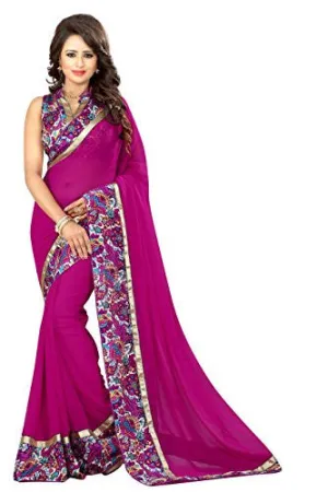 Livie Women's Georgette Sarees Party Wear/Fancy Georgette Sarees/Printed Georgette Sarees - Magenta