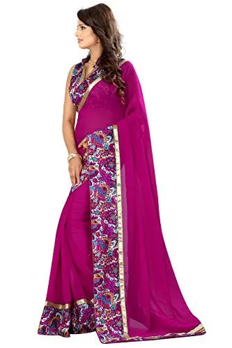 Livie Women's Georgette Sarees Party Wear/Fancy Georgette Sarees/Printed Georgette Sarees - Magenta