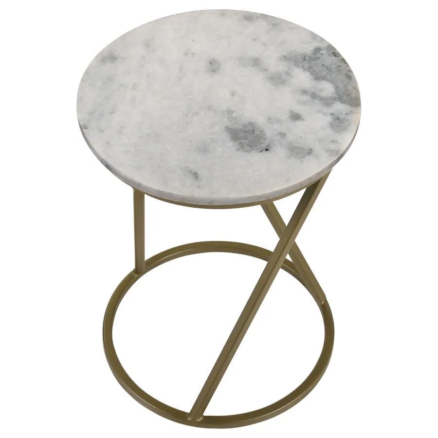 Malthe - Round Marble Top Accent Side - White And Antique Gold