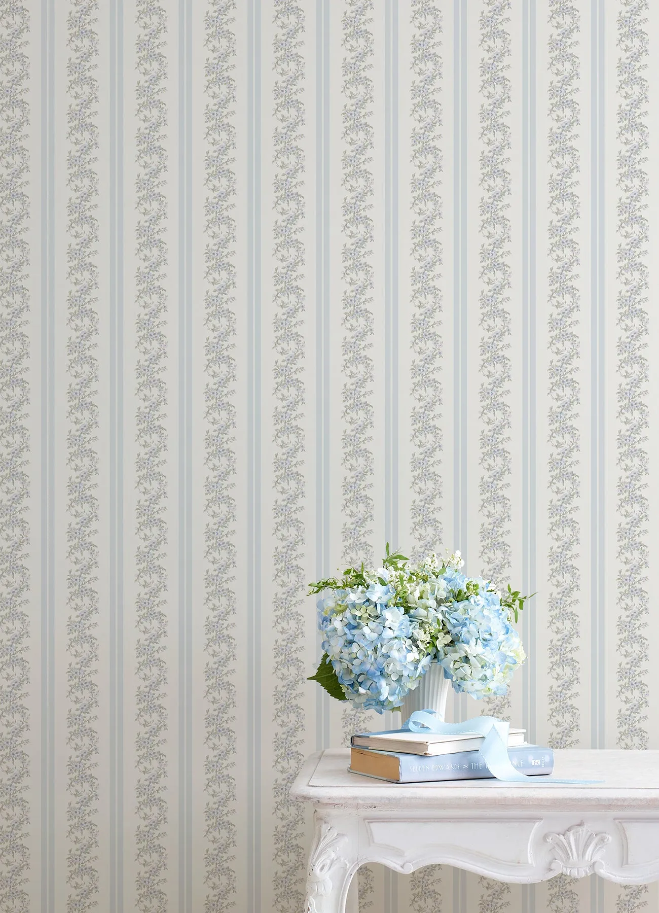 MariWreath Pastel Peach Floral Stripe Wallpaper