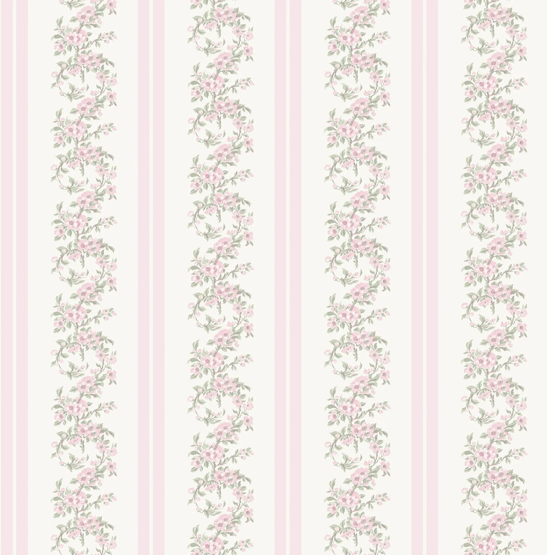 MariWreath Pastel Peach Floral Stripe Wallpaper