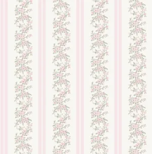 MariWreath Pastel Peach Floral Stripe Wallpaper