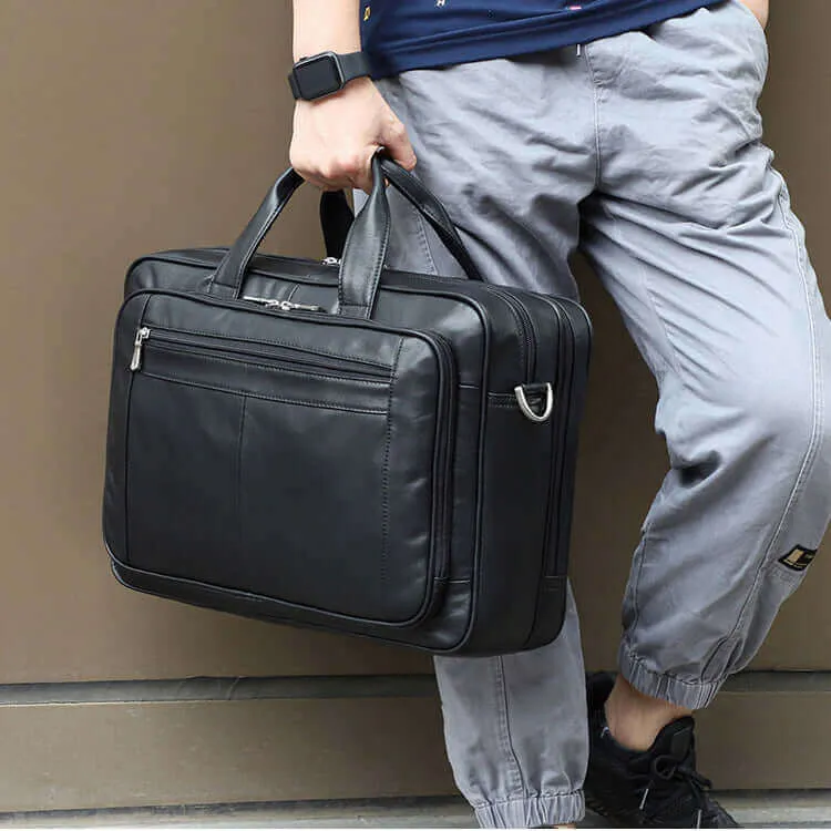 Men's Large Capacity Leather Laptop Bag – Ideal for Business Travel