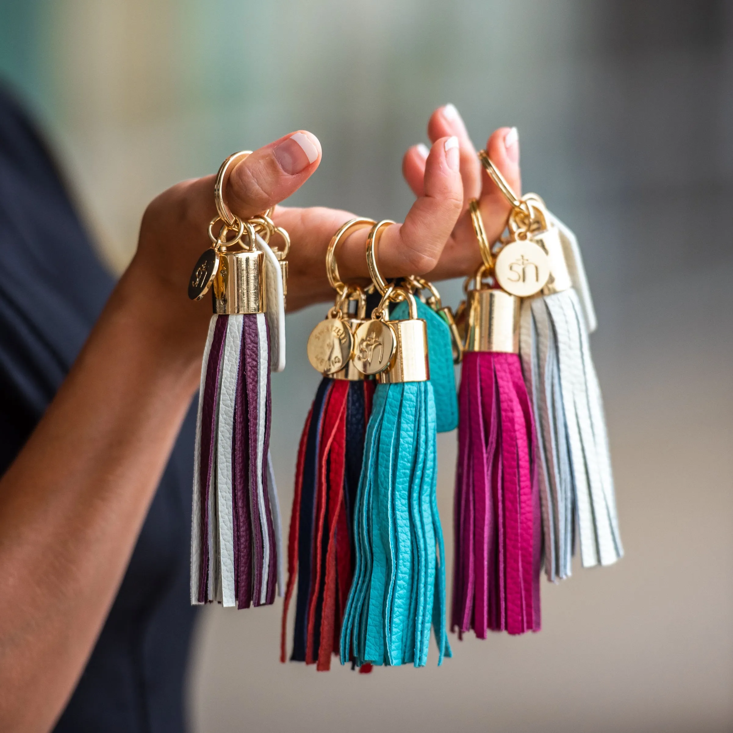 Navy Blue & Burnt Orange Tassel Keychain