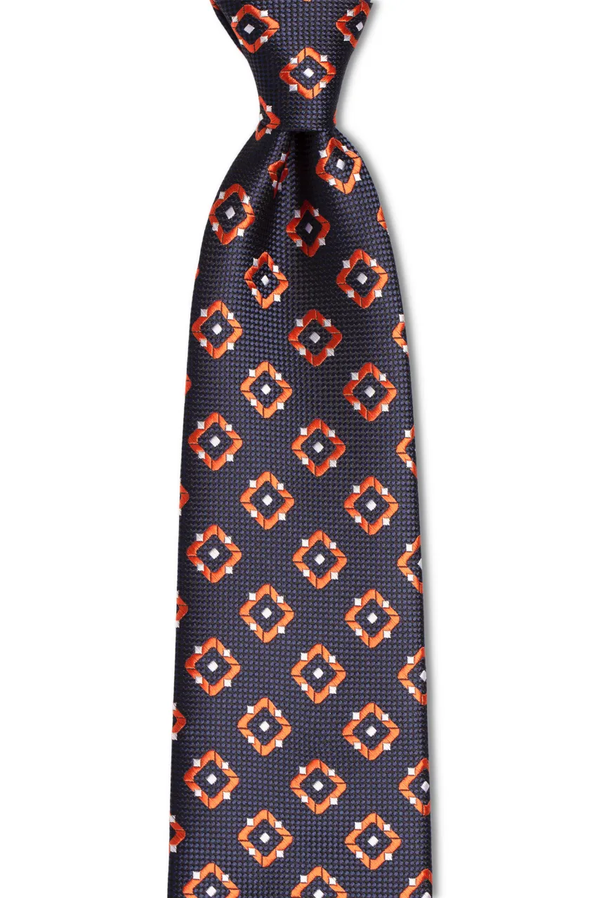 Navy Burnt Orange Geometric Tie