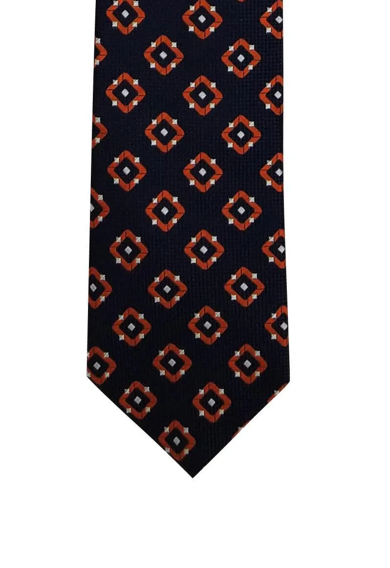 Navy Burnt Orange Geometric Tie