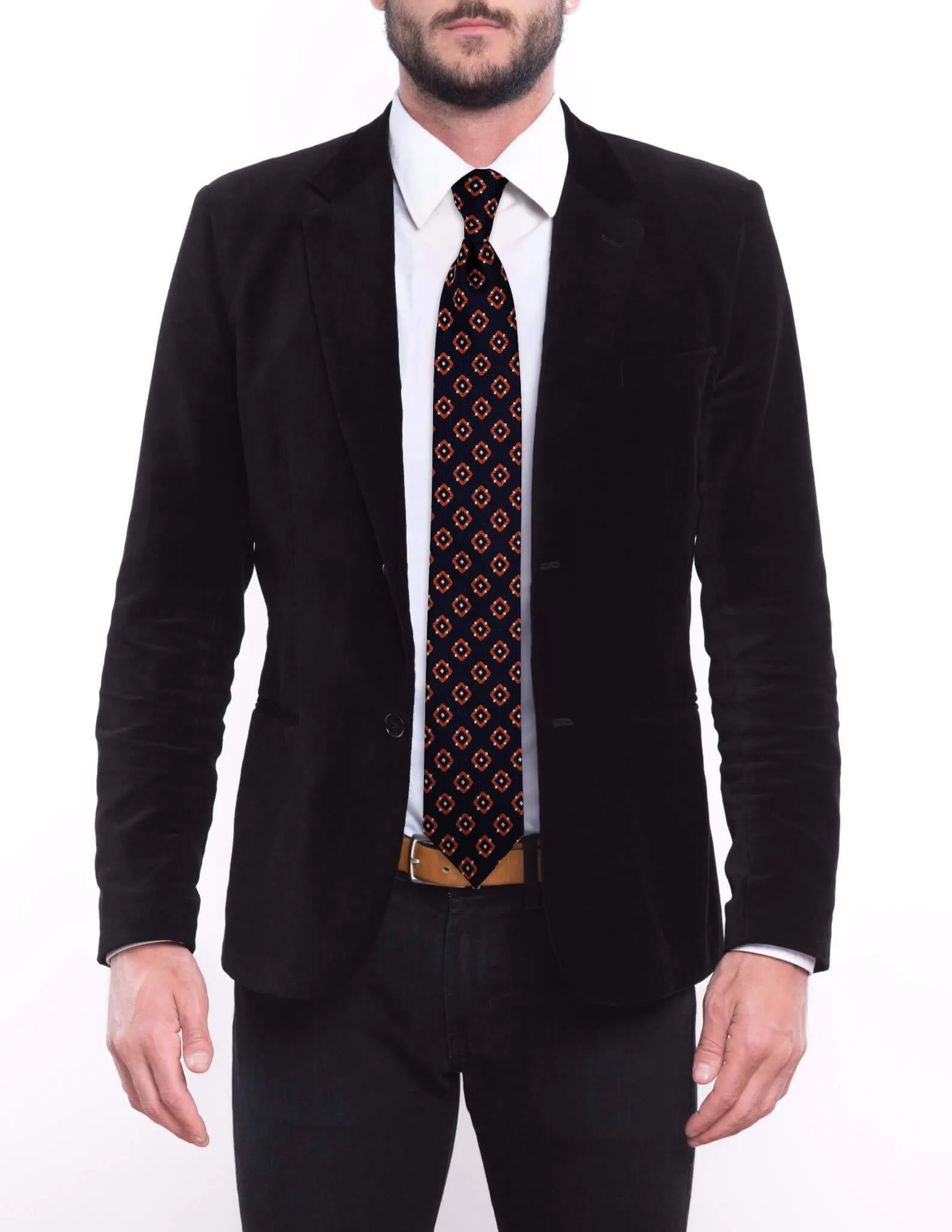 Navy Burnt Orange Geometric Tie