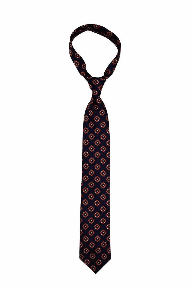 Navy Burnt Orange Geometric Tie