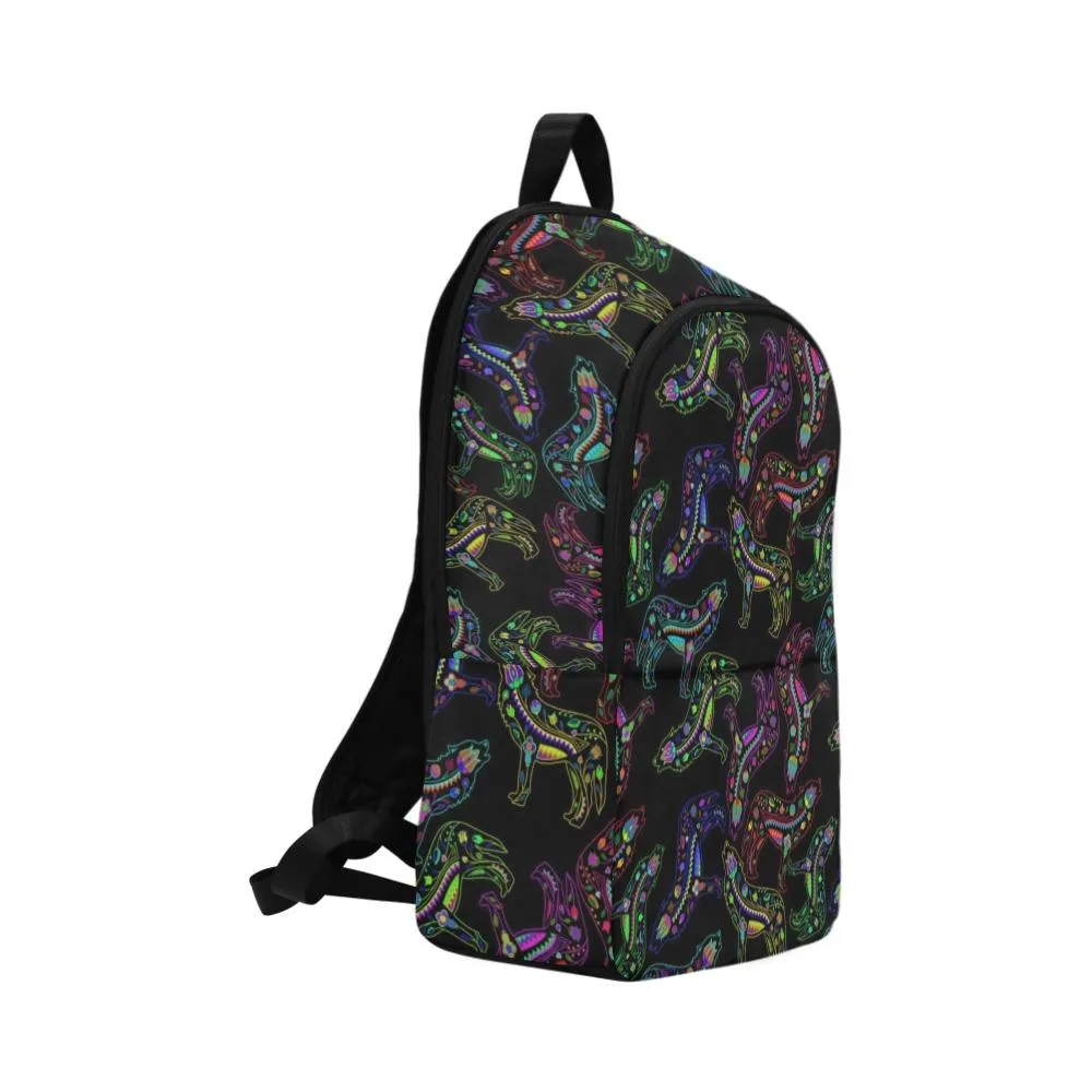 Neon Floral Wolves Backpack for Adult